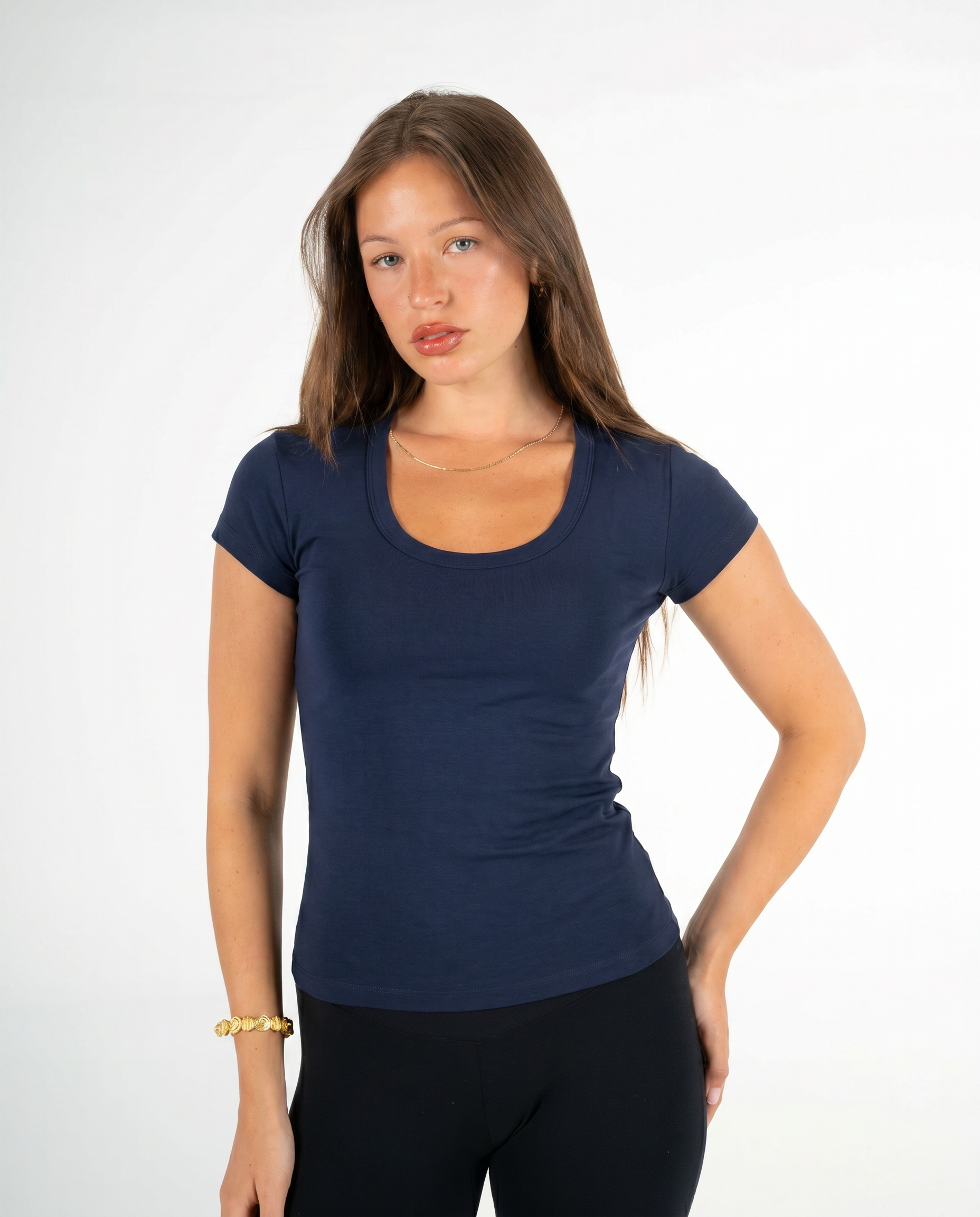 NAVY ROUND NECK TOP