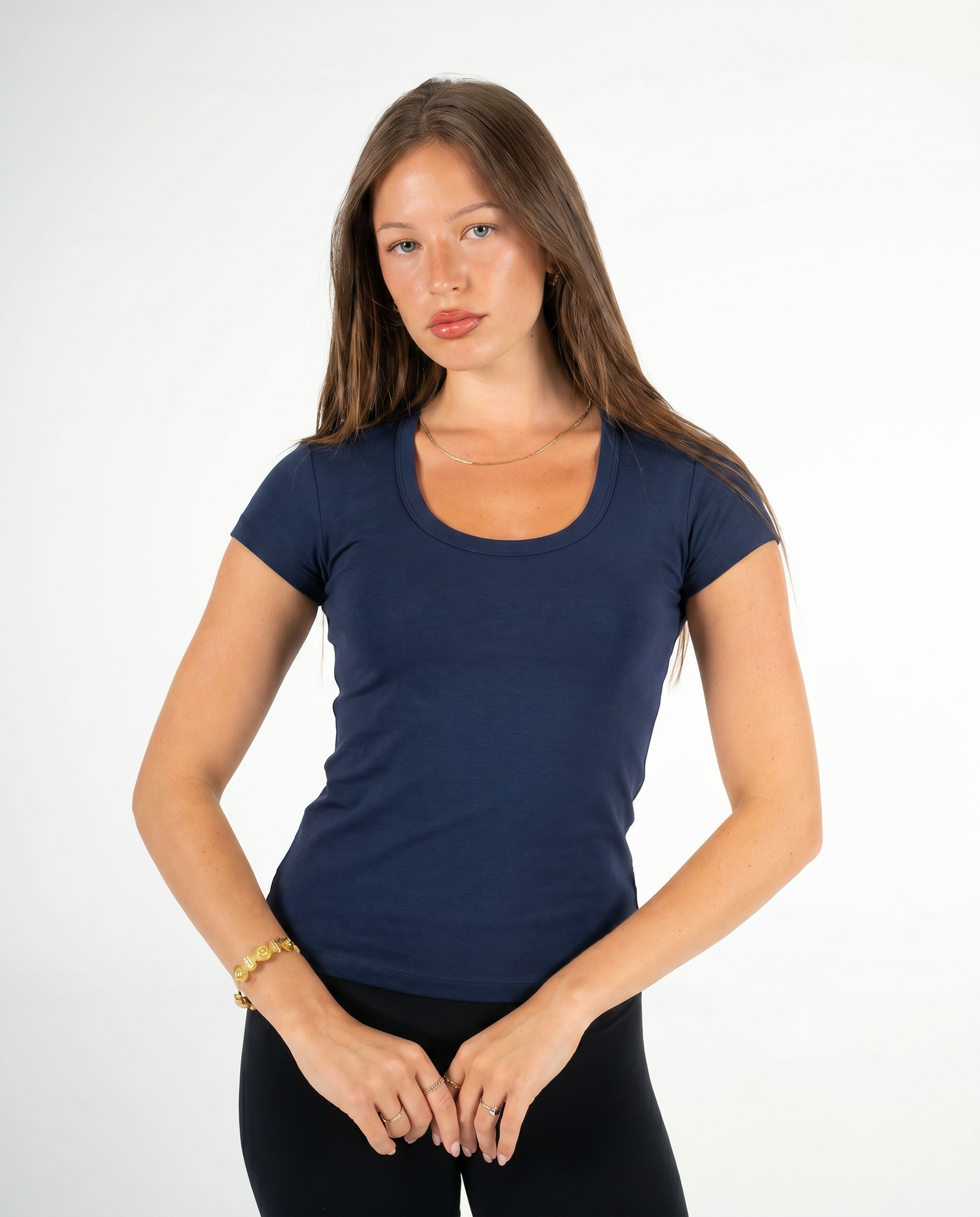 NAVY ROUND NECK TOP