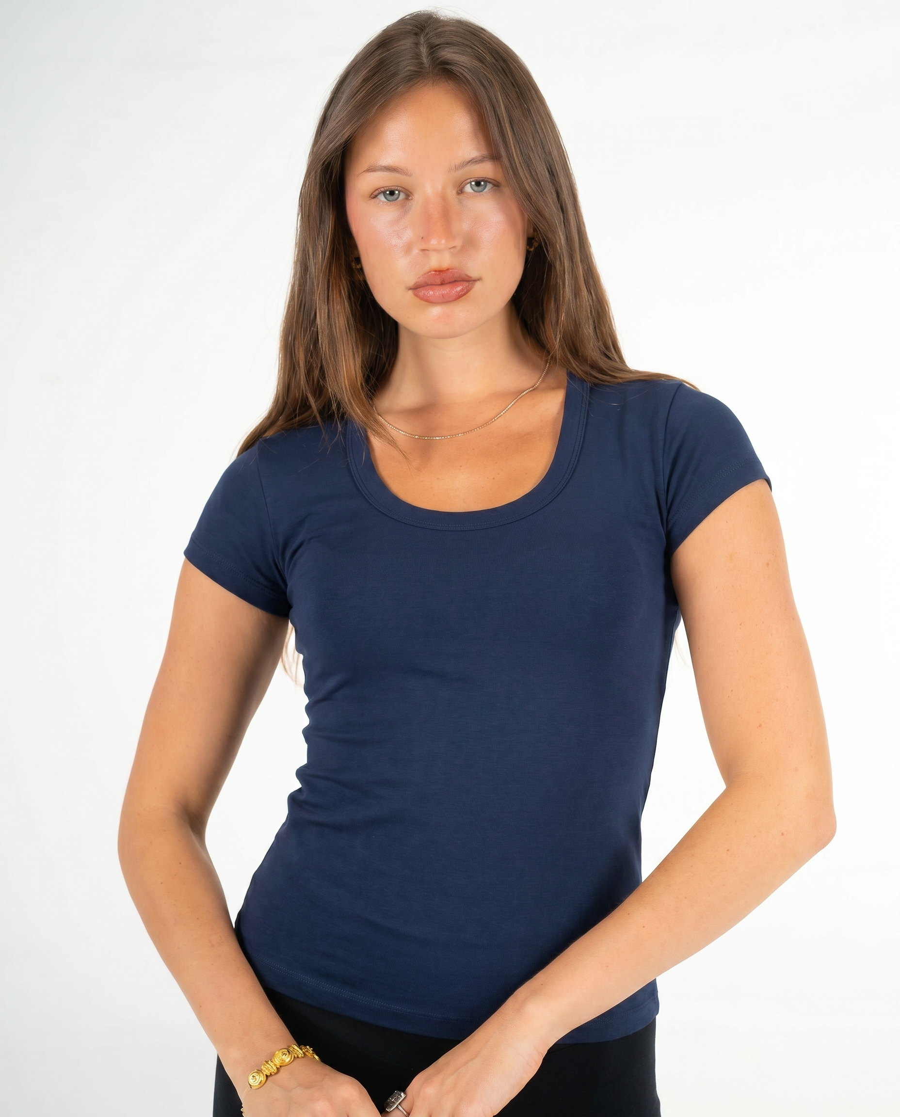 NAVY ROUND NECK TOP