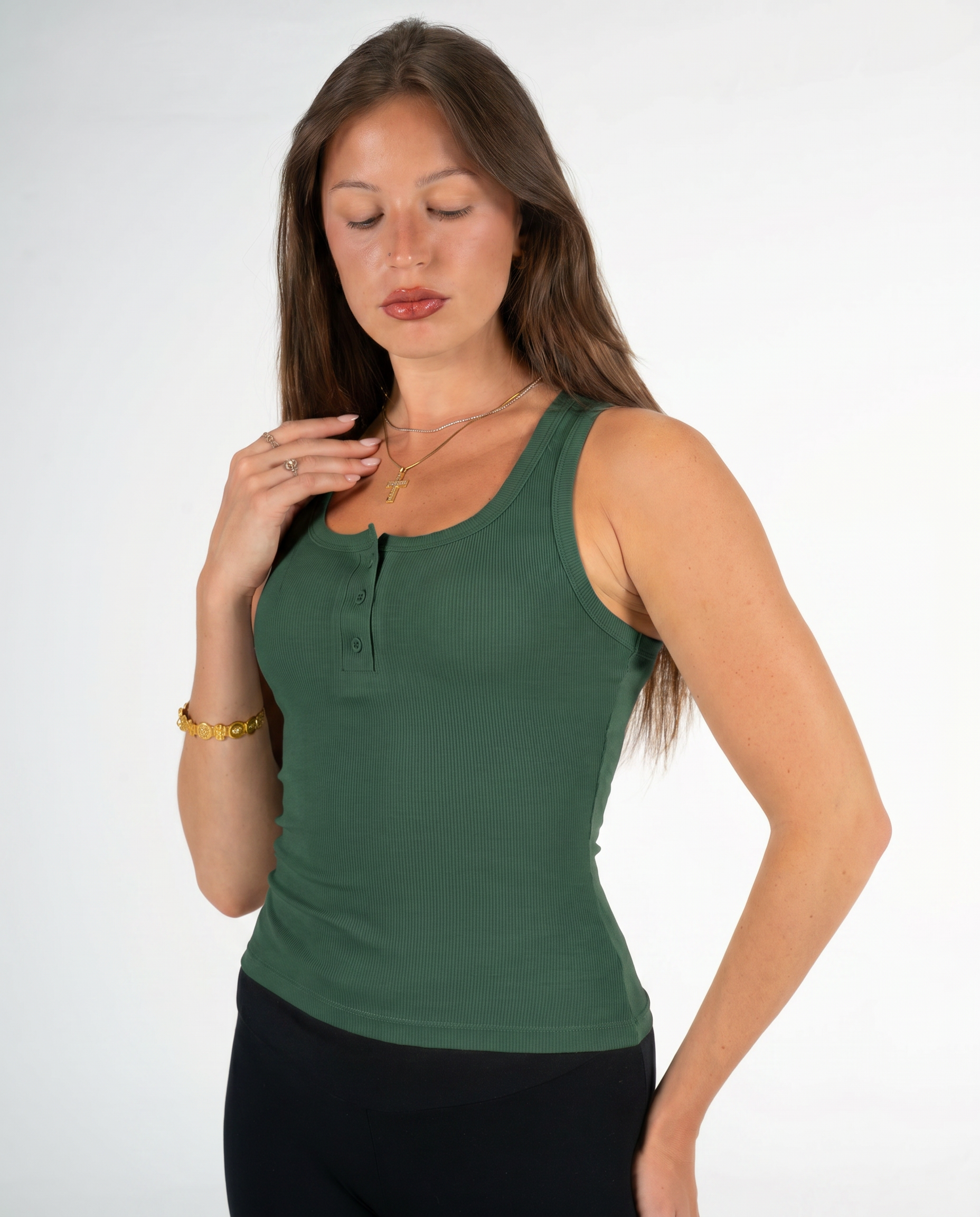 GREEN BUTTONED TANK TOP