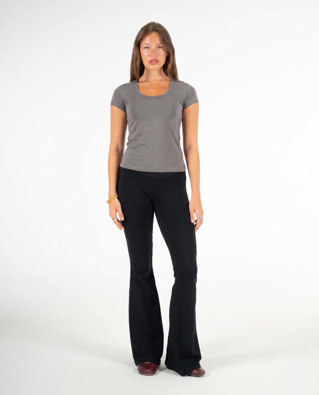 GRAY ROUND NECK TOP
