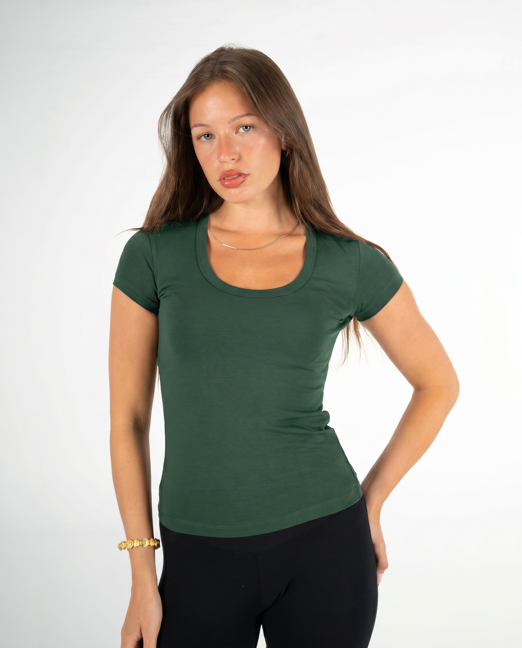 GREEN ROUND NECK TOP
