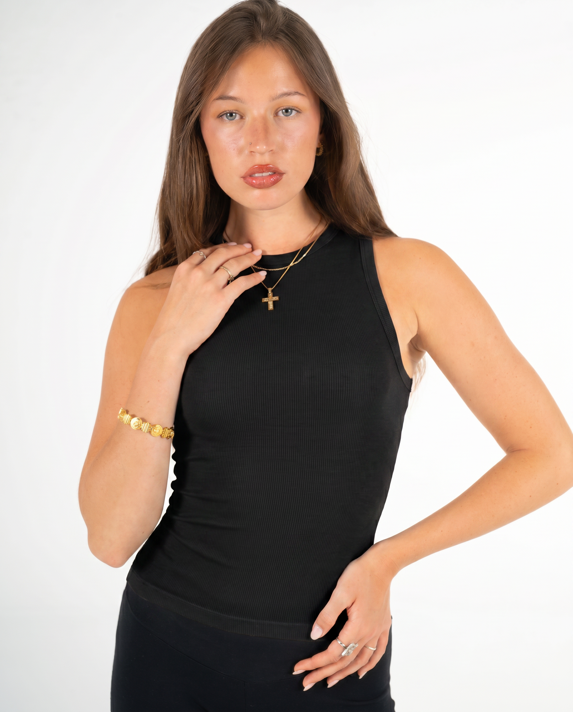 BLACK HIGH NECK TANK TOP