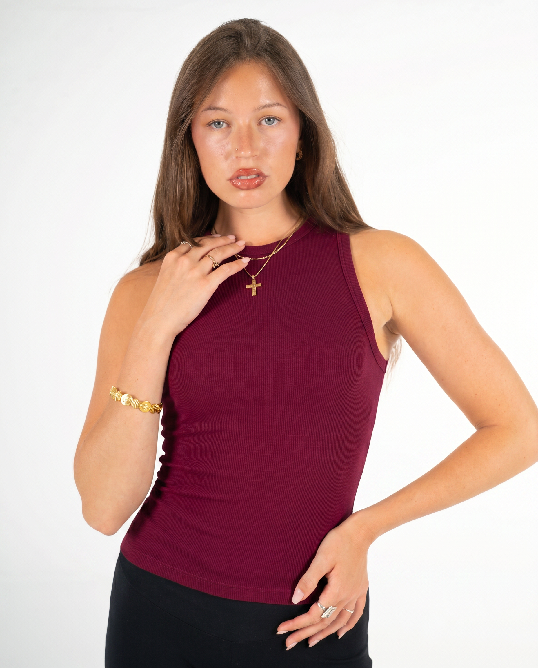 BURGUNDY HIGH NECK TANK TOP