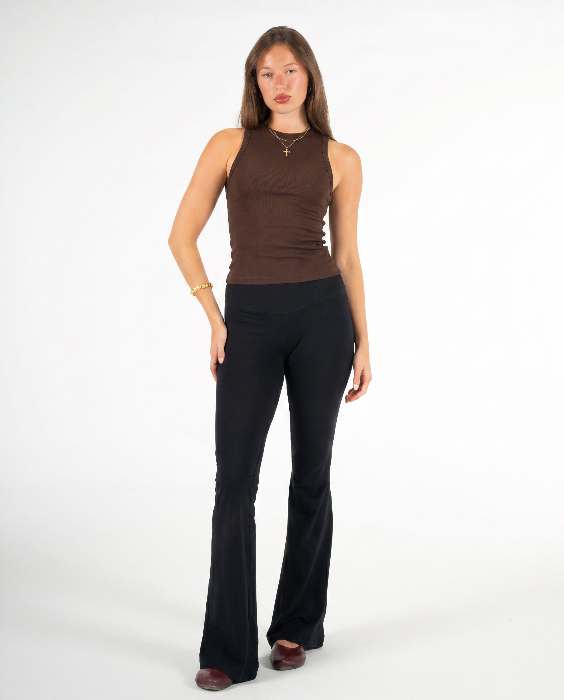BROWN HIGH NECK TANK TOP