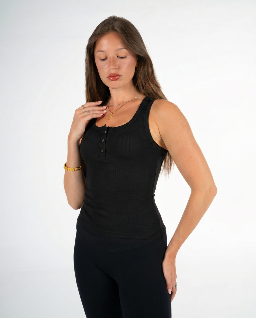 BLACK BUTTONED TANK TOP