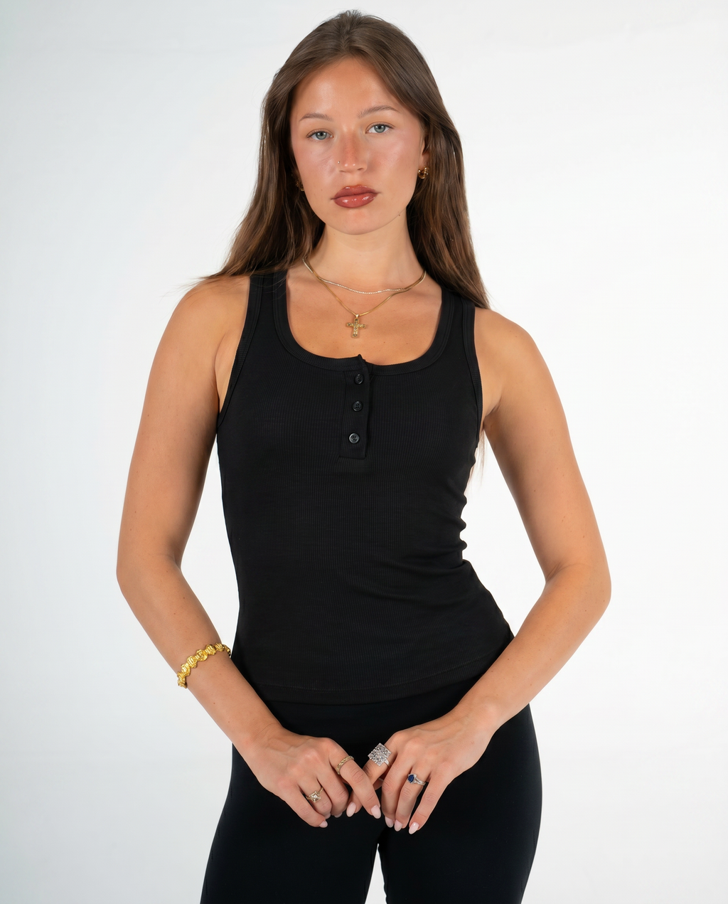 BLACK BUTTONED TANK TOP