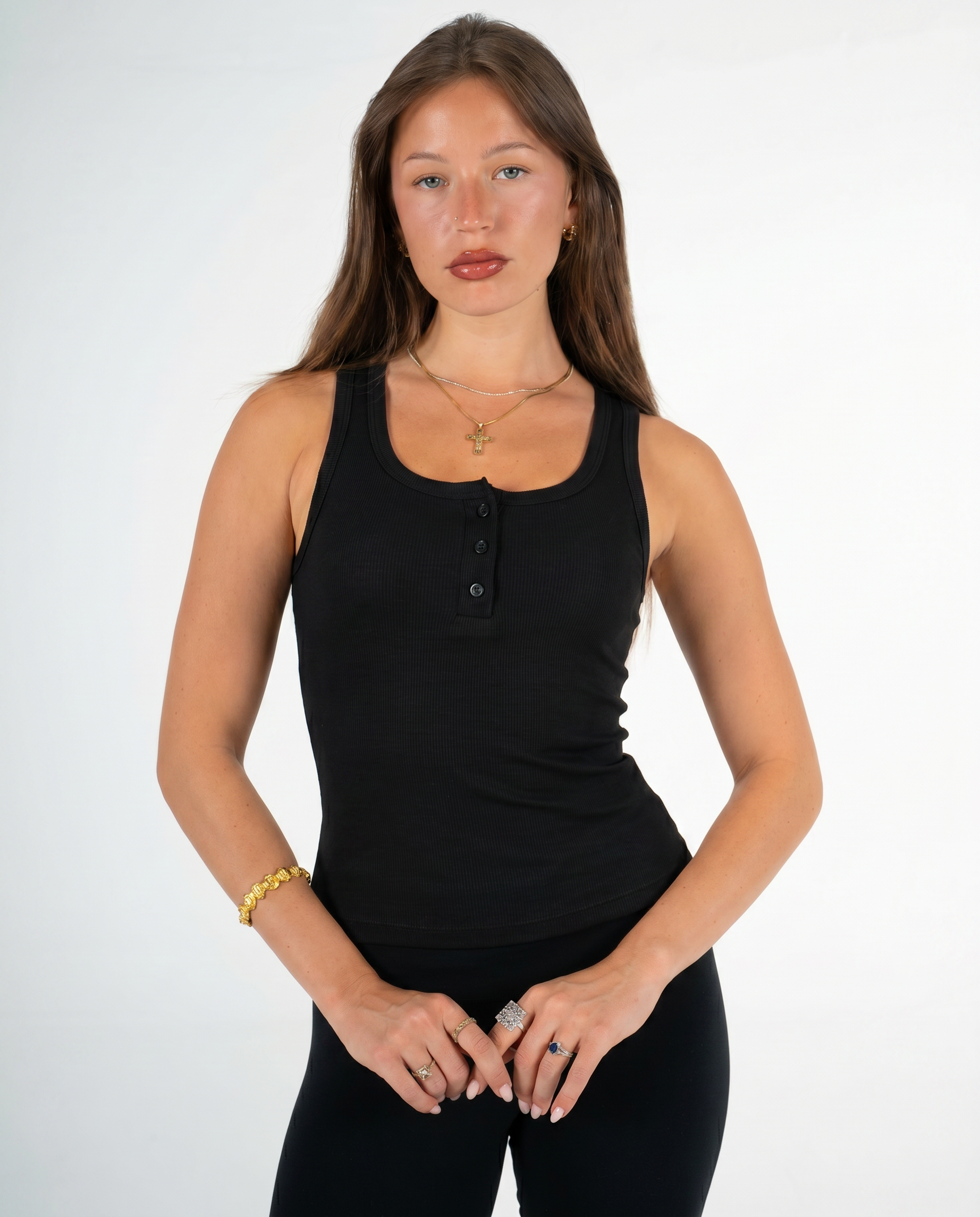 BLACK BUTTONED TANK TOP