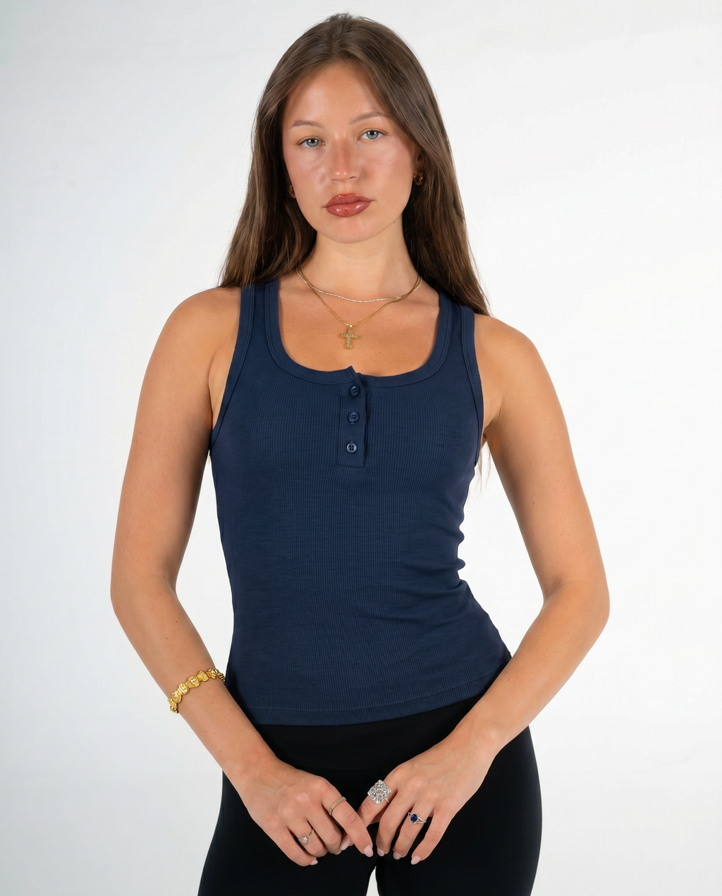 NAVY BUTTONED TANK TOP