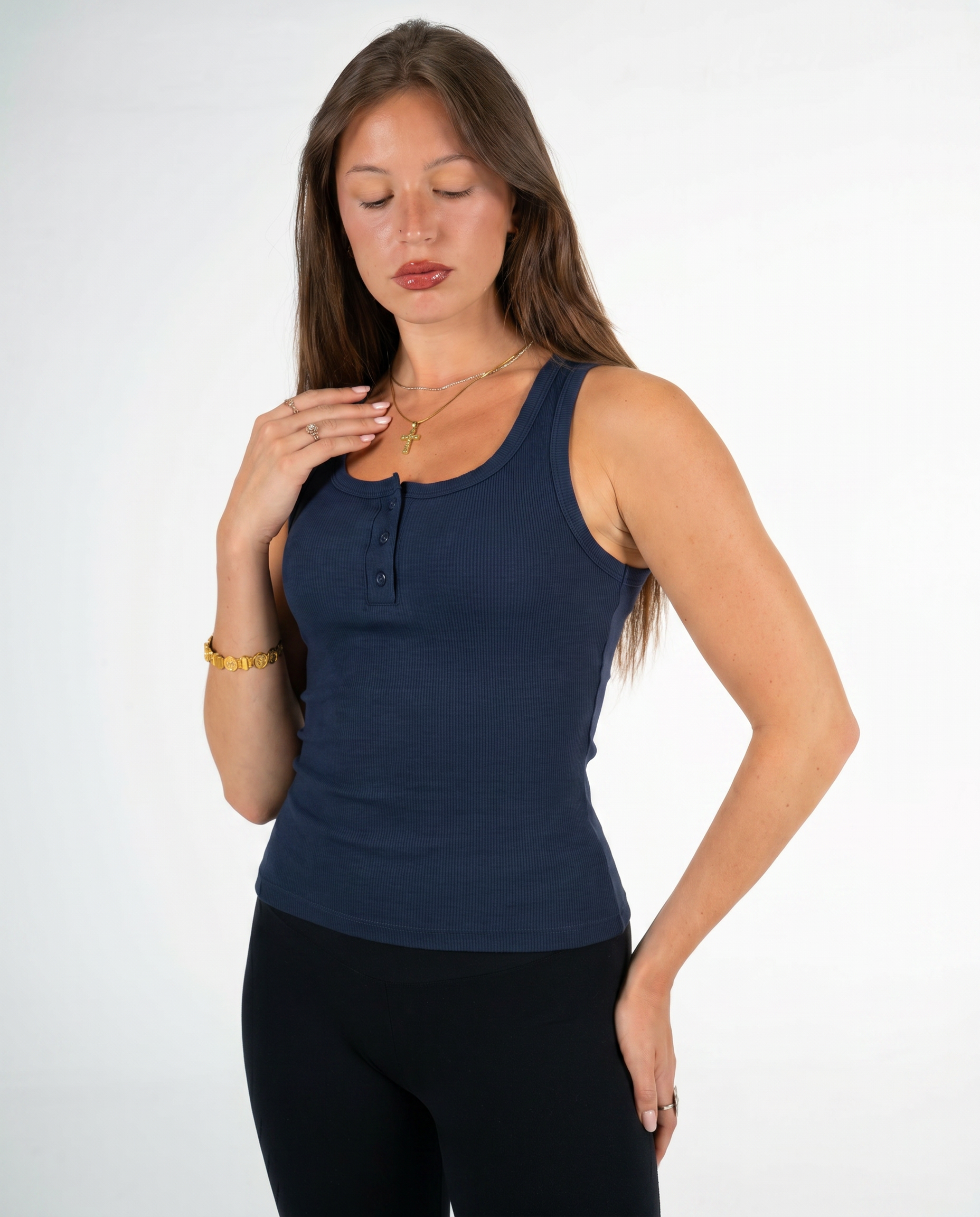 NAVY BUTTONED TANK TOP