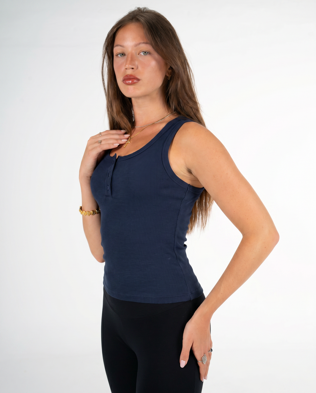 NAVY BUTTONED TANK TOP
