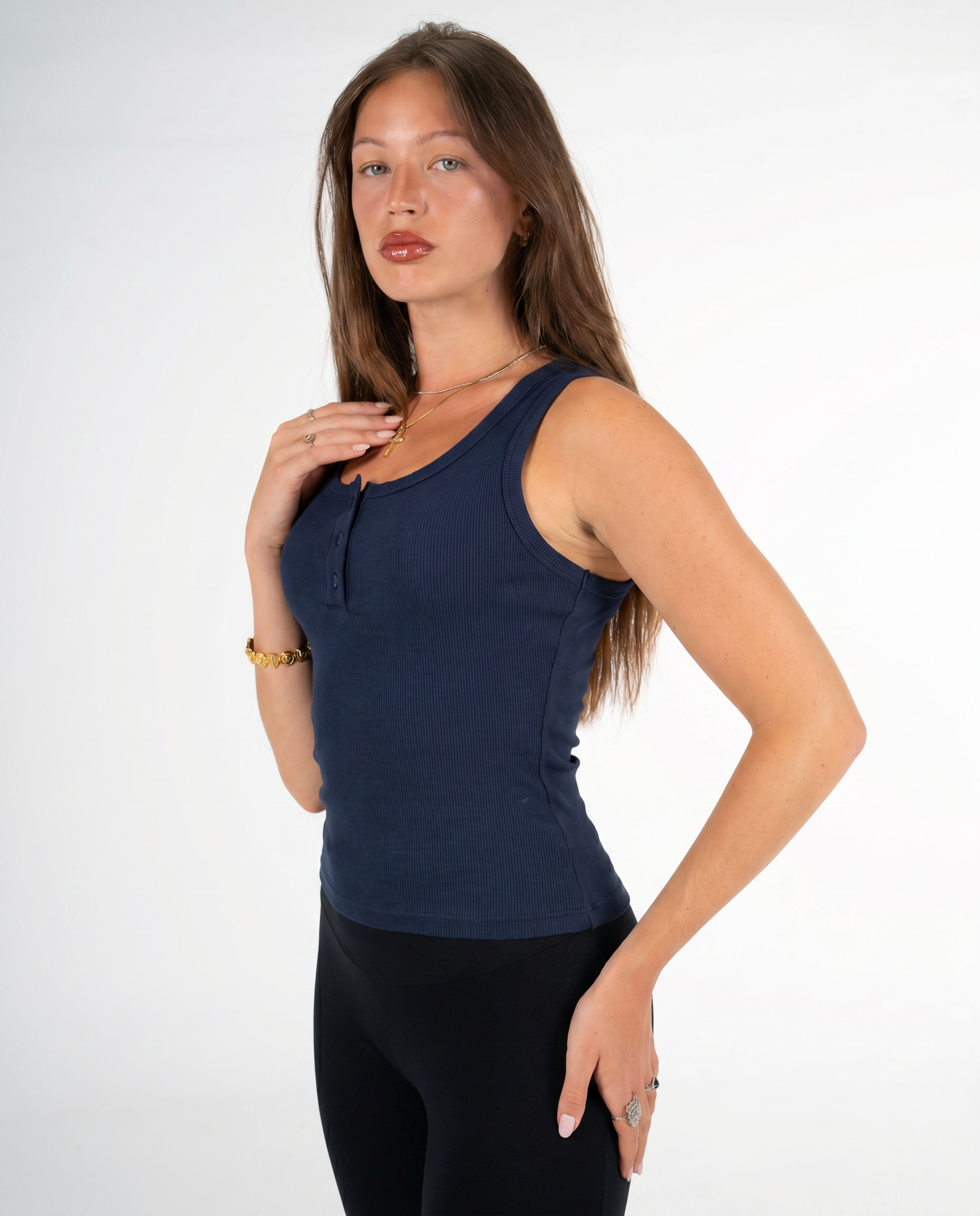 NAVY BUTTONED TANK TOP