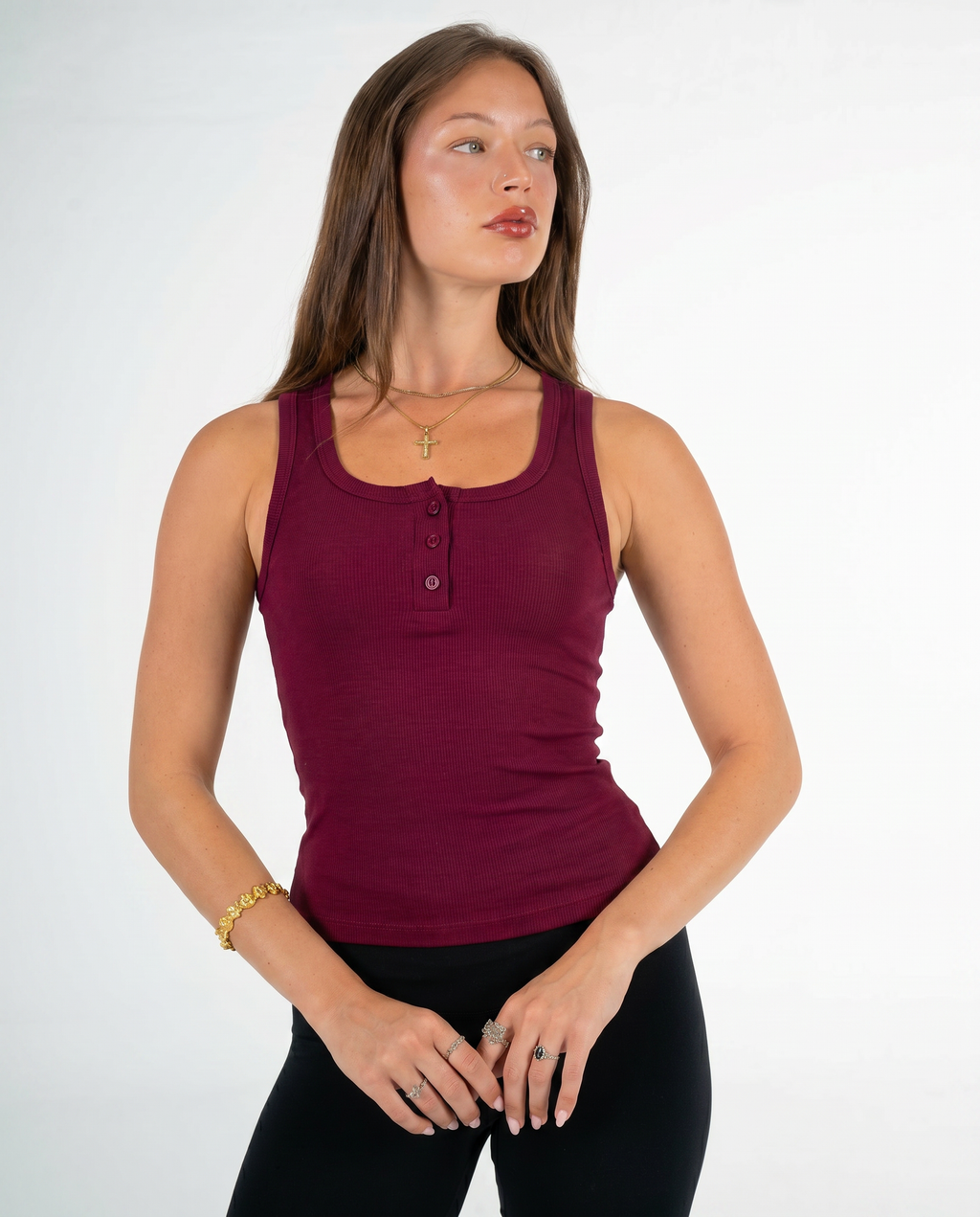 BURGUNDY BUTTONED TANK TOP