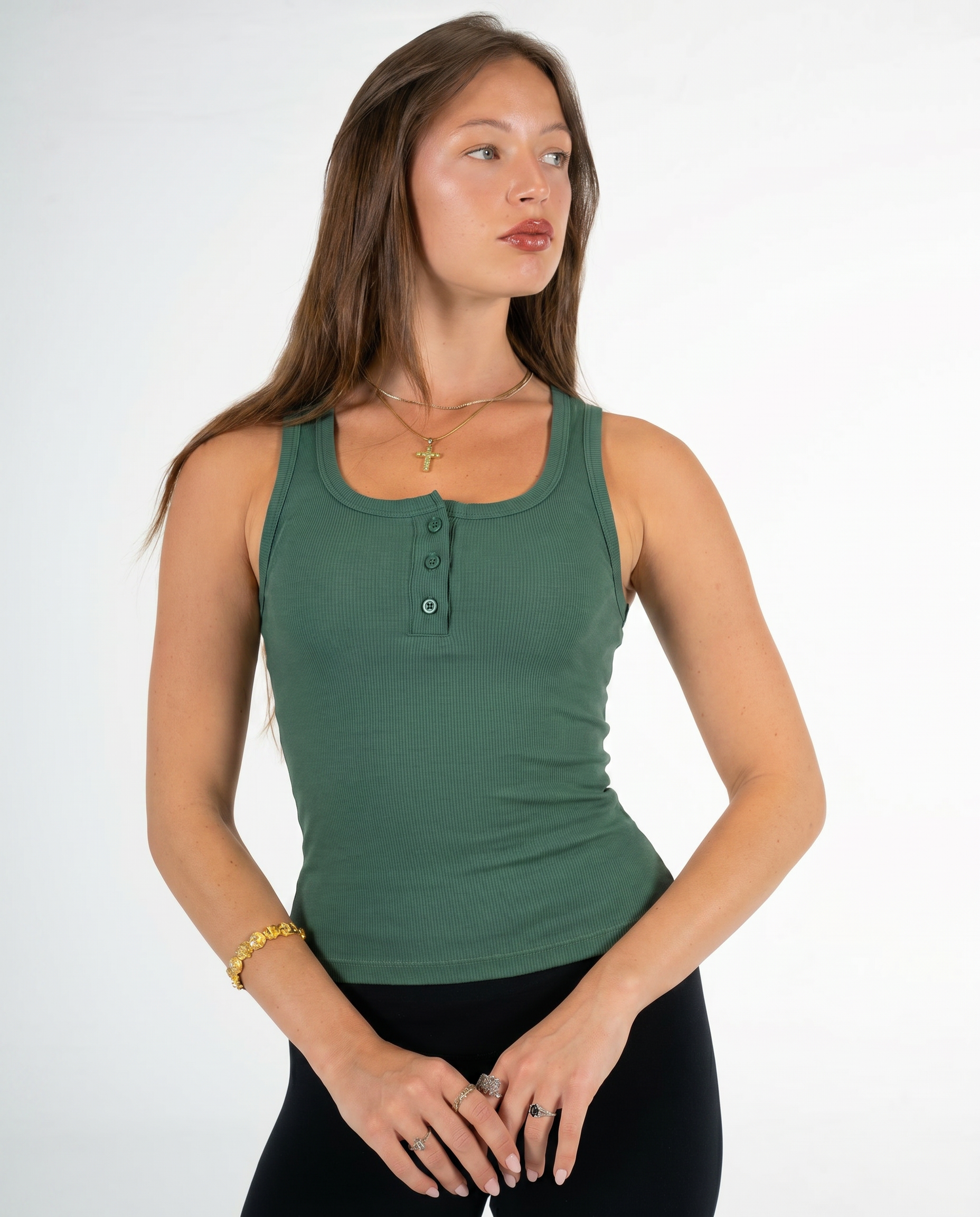 GREEN BUTTONED TANK TOP