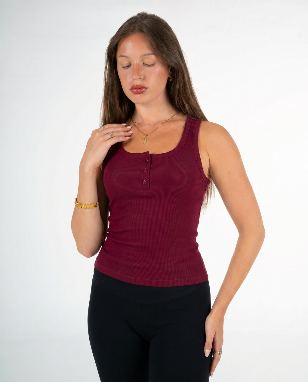 BURGUNDY BUTTONED TANK TOP