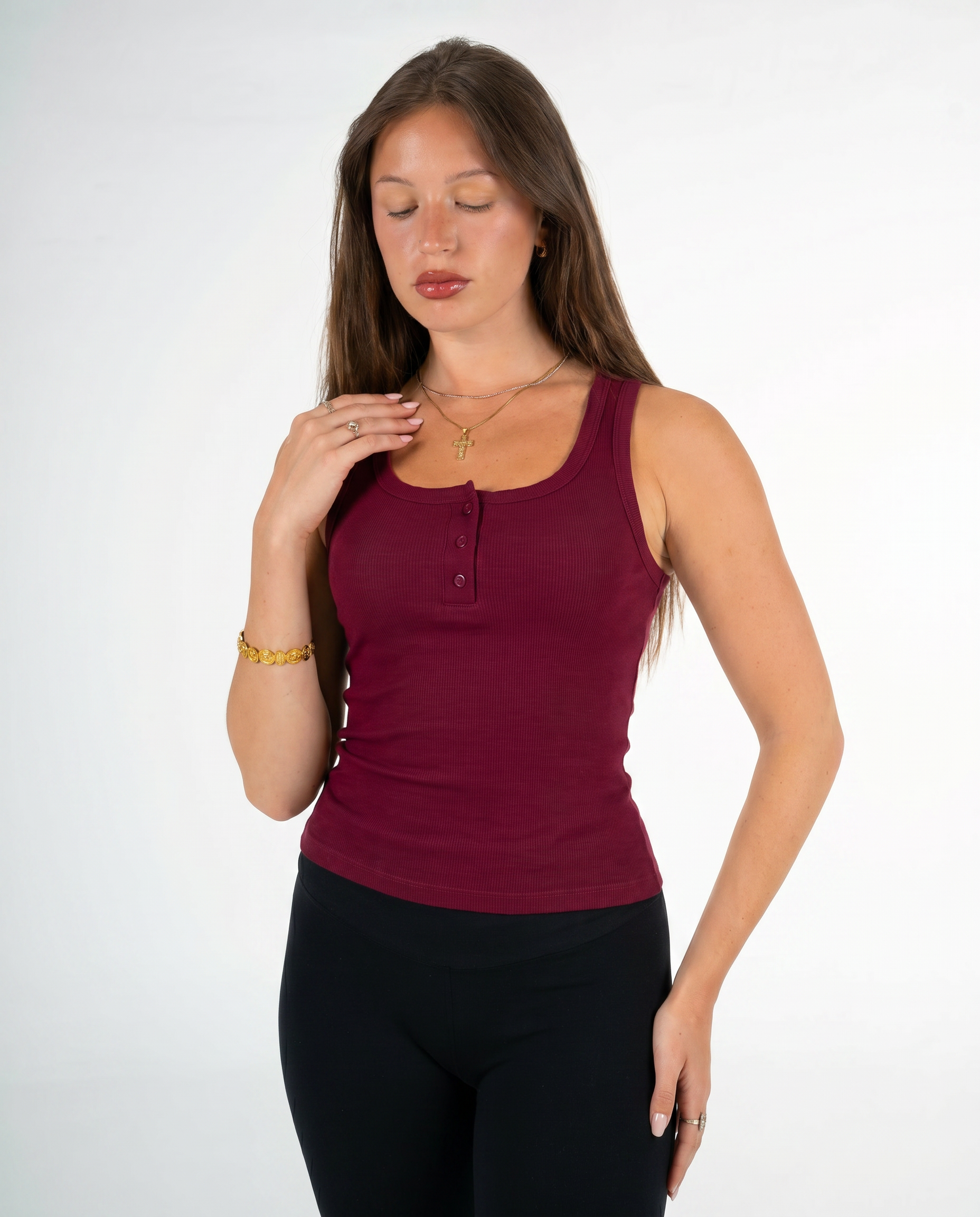 BURGUNDY BUTTONED TANK TOP