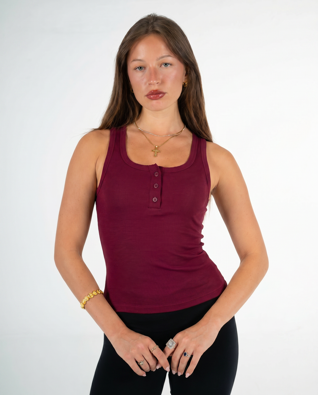 BURGUNDY BUTTONED TANK TOP