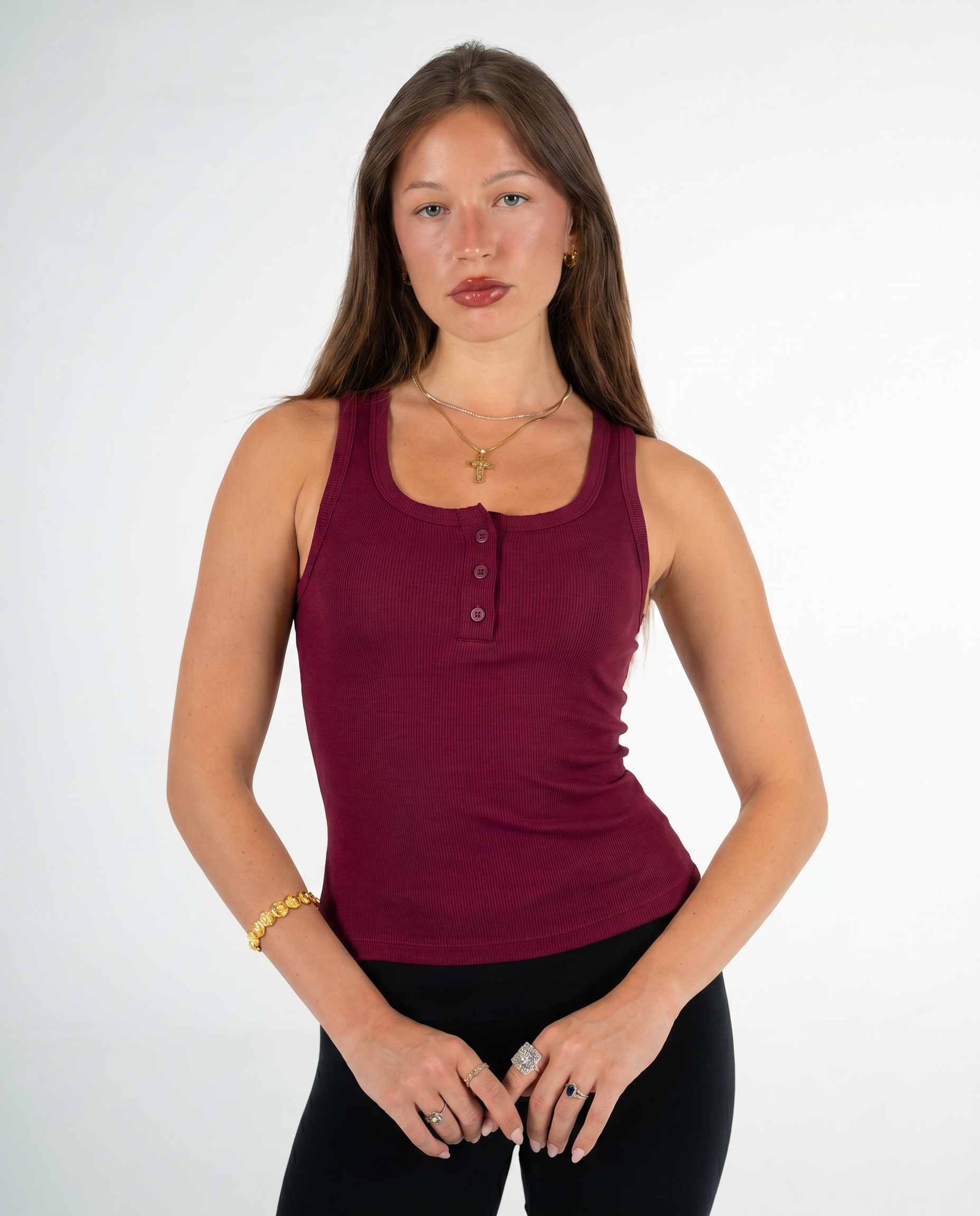 BURGUNDY BUTTONED TANK TOP