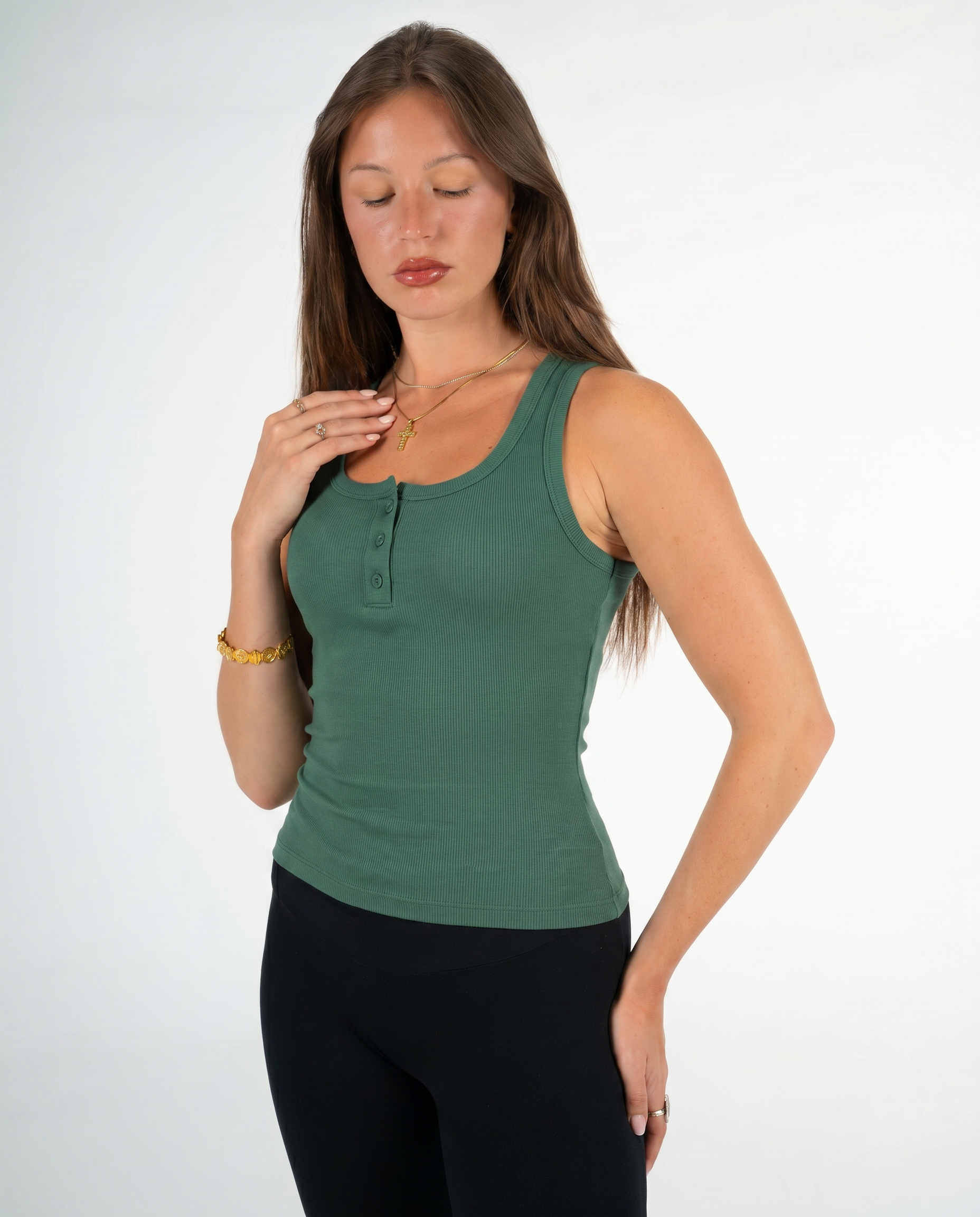 GREEN BUTTONED TANK TOP