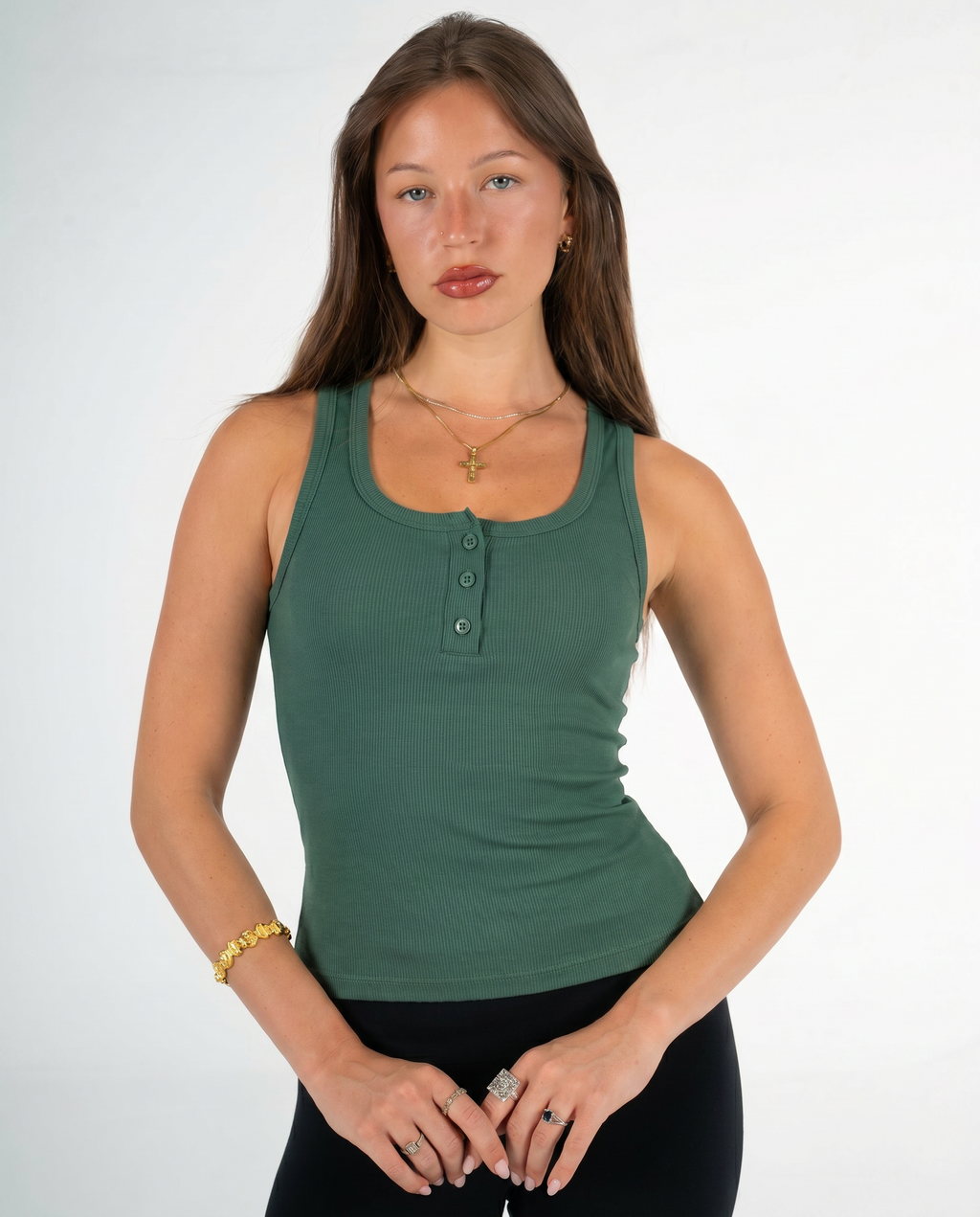 GREEN BUTTONED TANK TOP