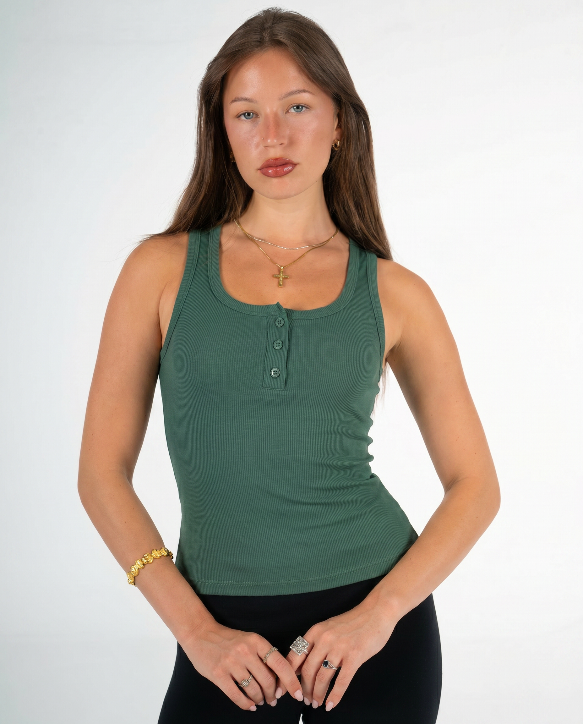 GREEN BUTTONED TANK TOP