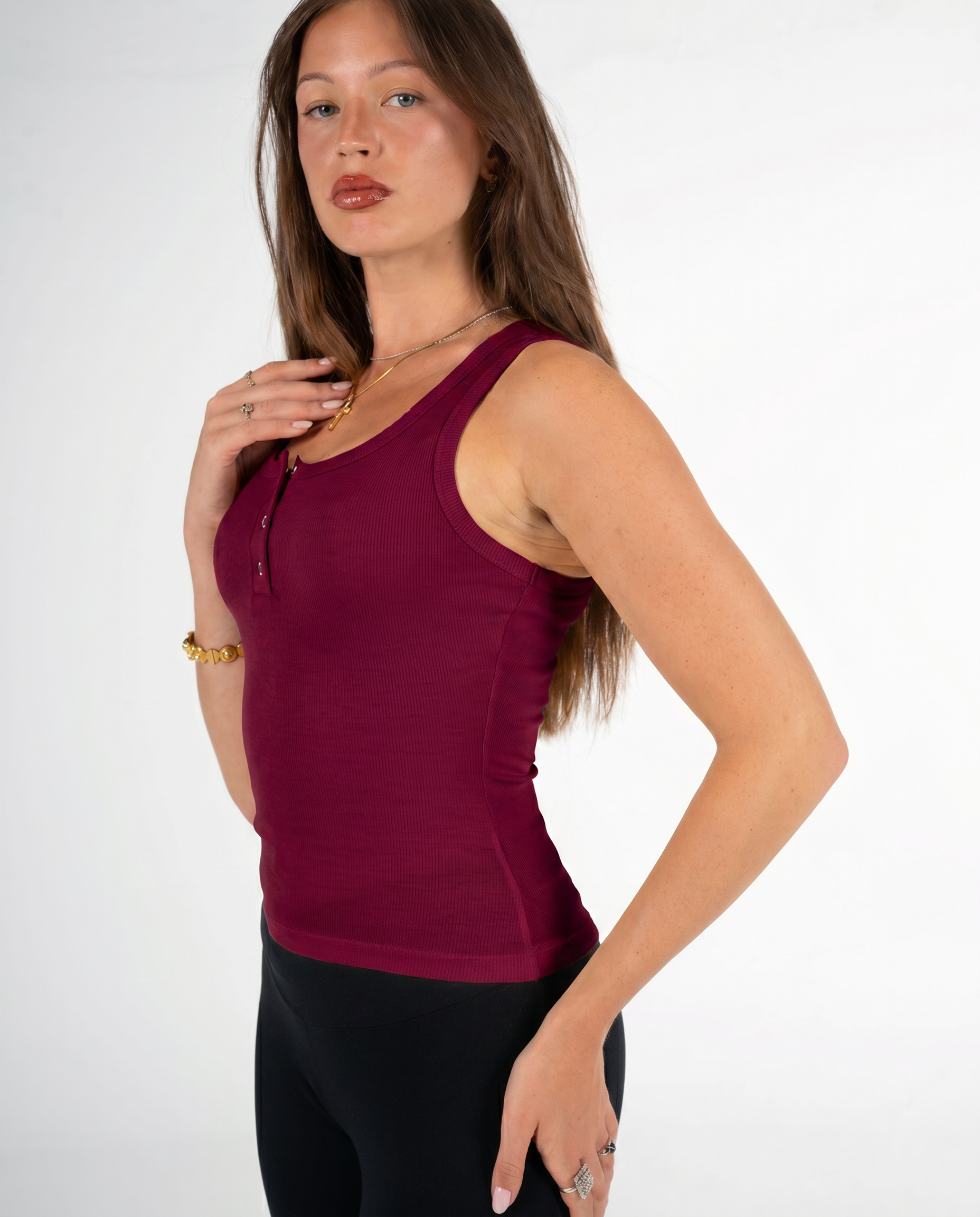 BURGUNDY BUTTONED TANK TOP
