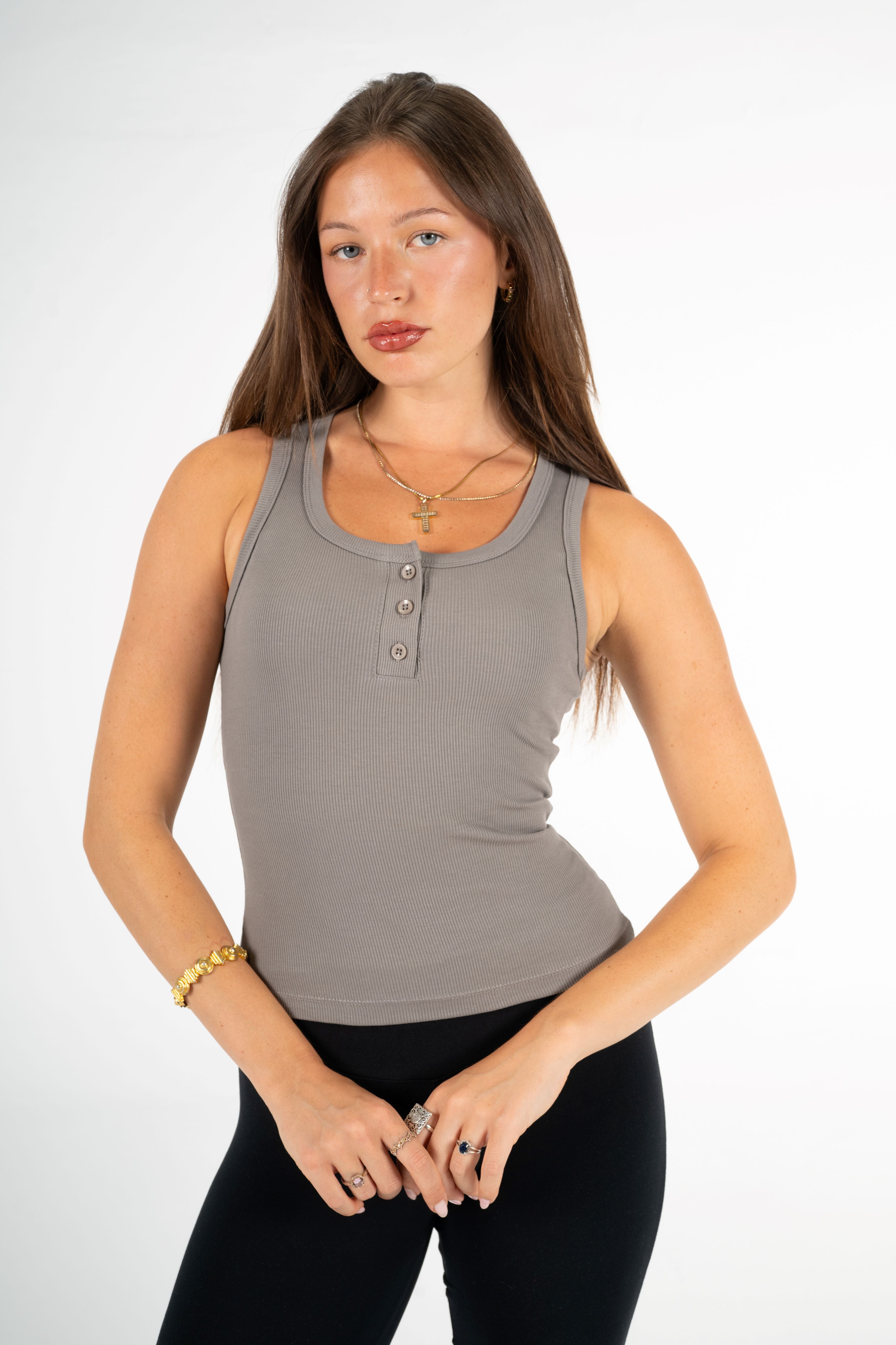 GRAY BUTTONED TANK TOP