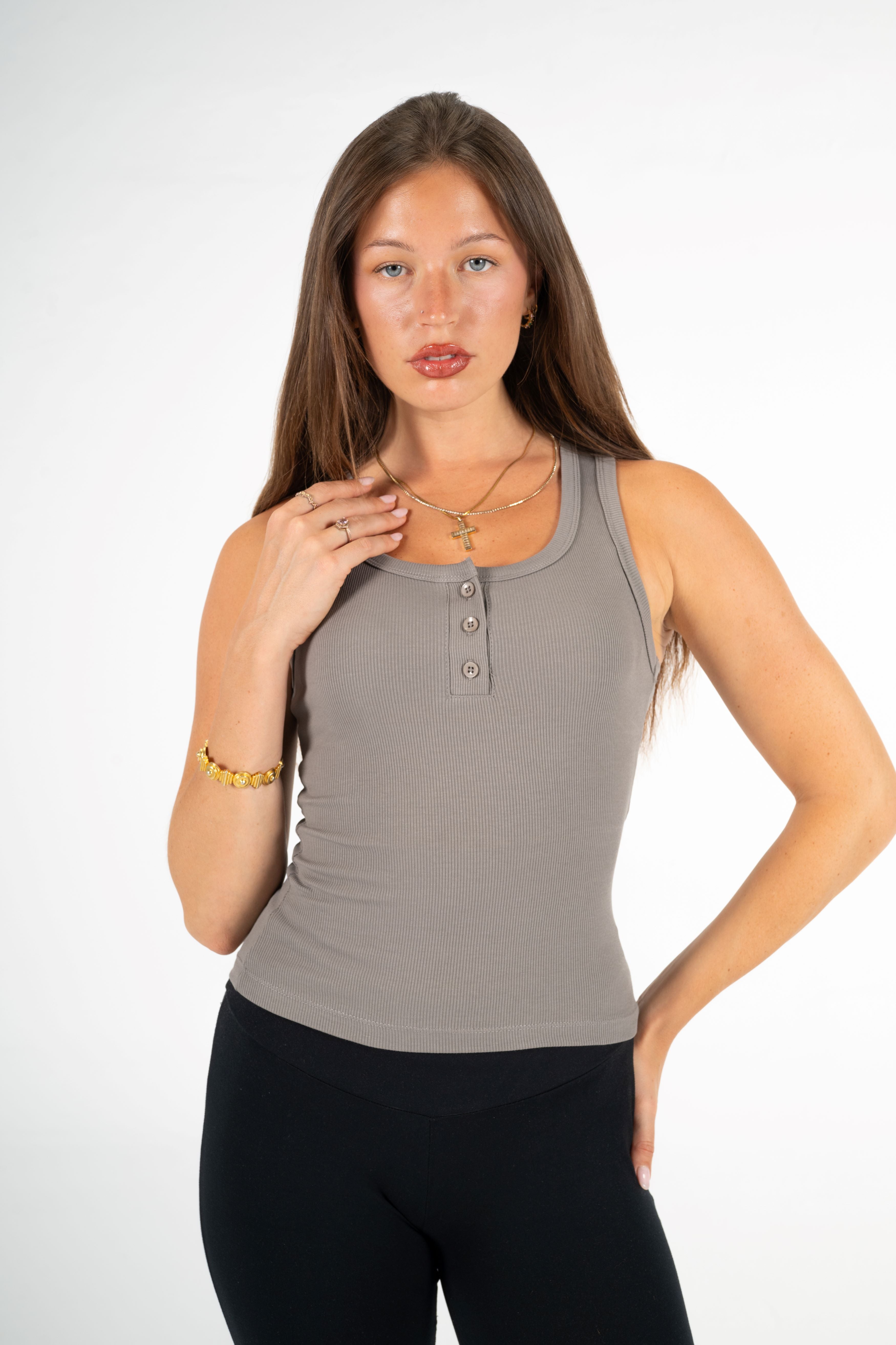 GRAY BUTTONED TANK TOP