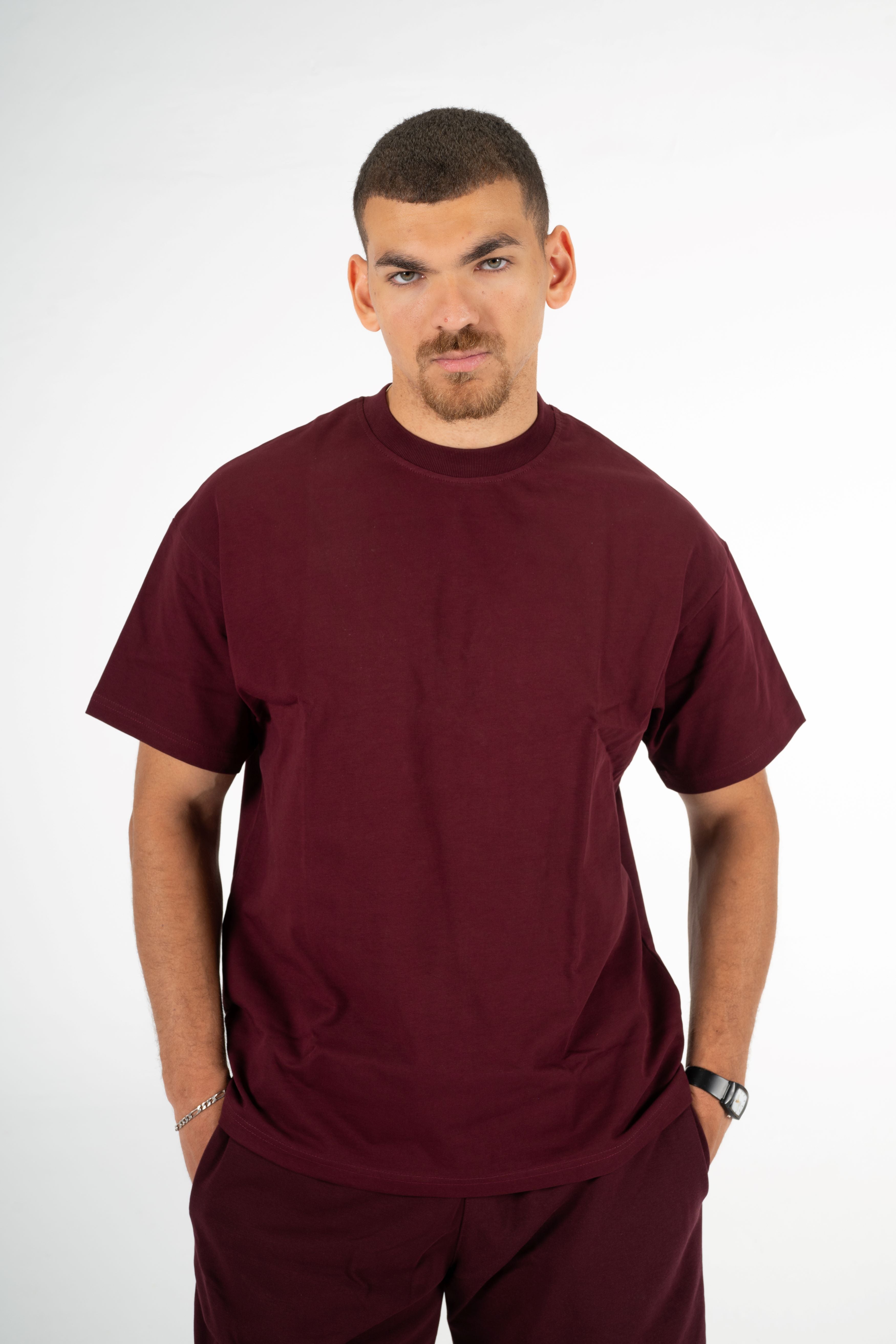 BURGUNDY BOX FIT T-SHIRT