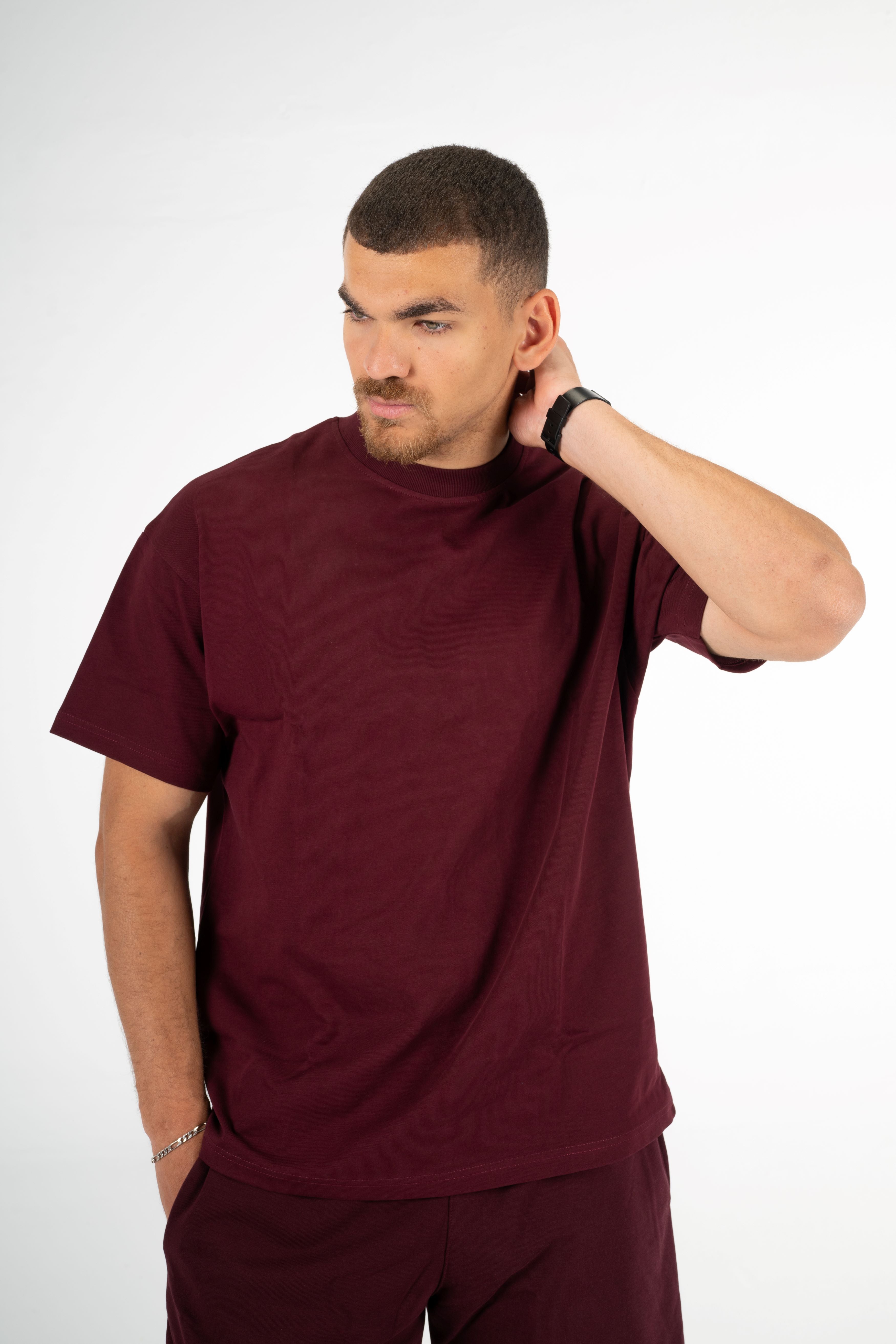 BURGUNDY BOX FIT T-SHIRT