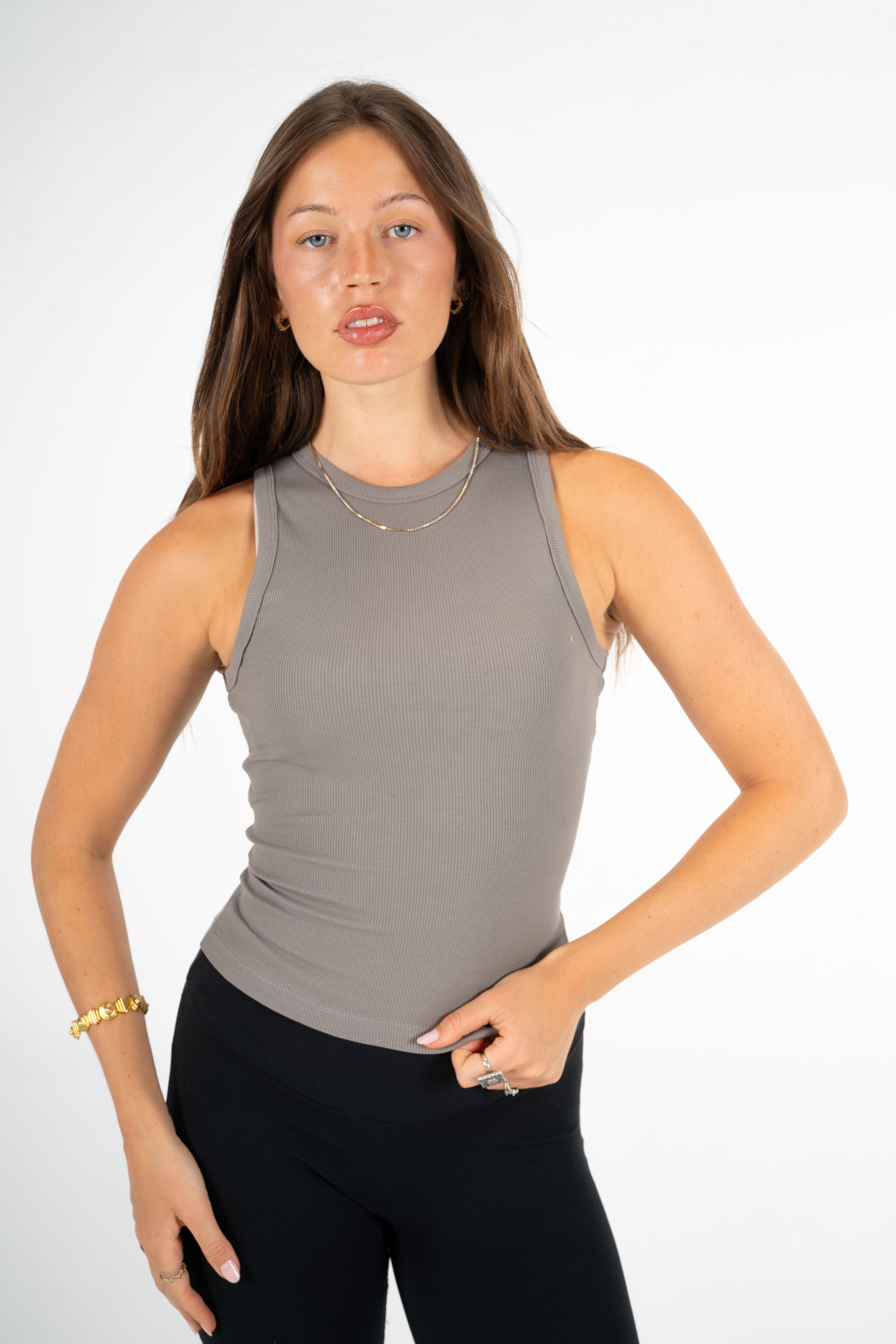 GRAY HIGH NECK TANK TOP